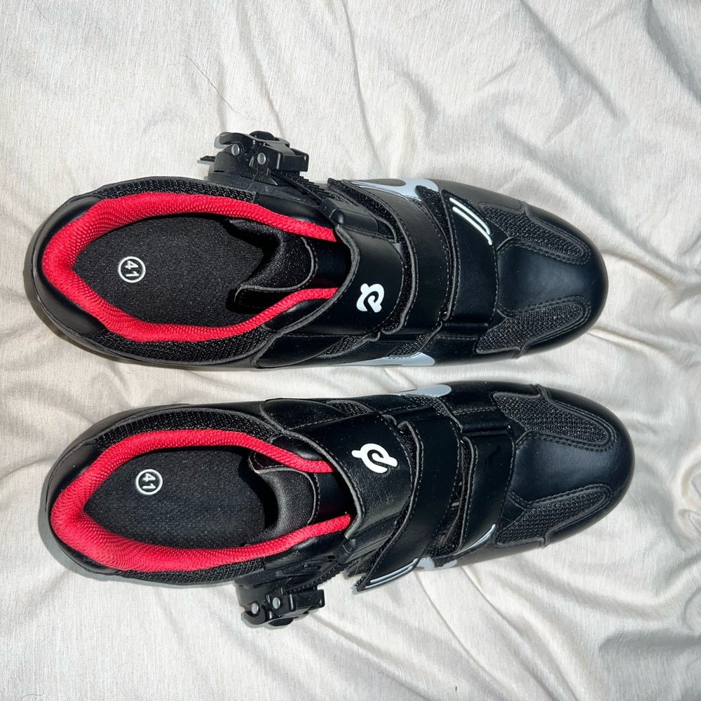 Peloton Cycling Bike Shoes EU 41 (Women’s 9.5-10) Black Red Clip-In Spin Shoes